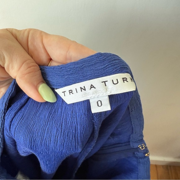 Trina Turk Long Weekend Admiral Blue Textured Wide Leg Pants 0 - Picture 6 of 7